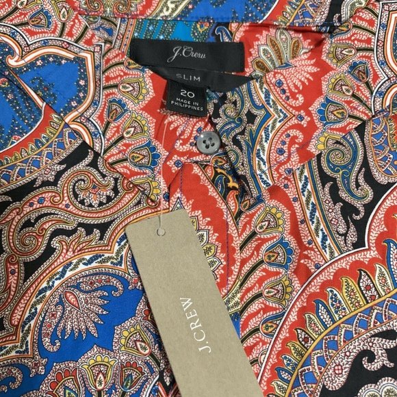 J Crew Slim Perfect Paisley Shirt sz 20 100% Cotto - Picture 3 of 3